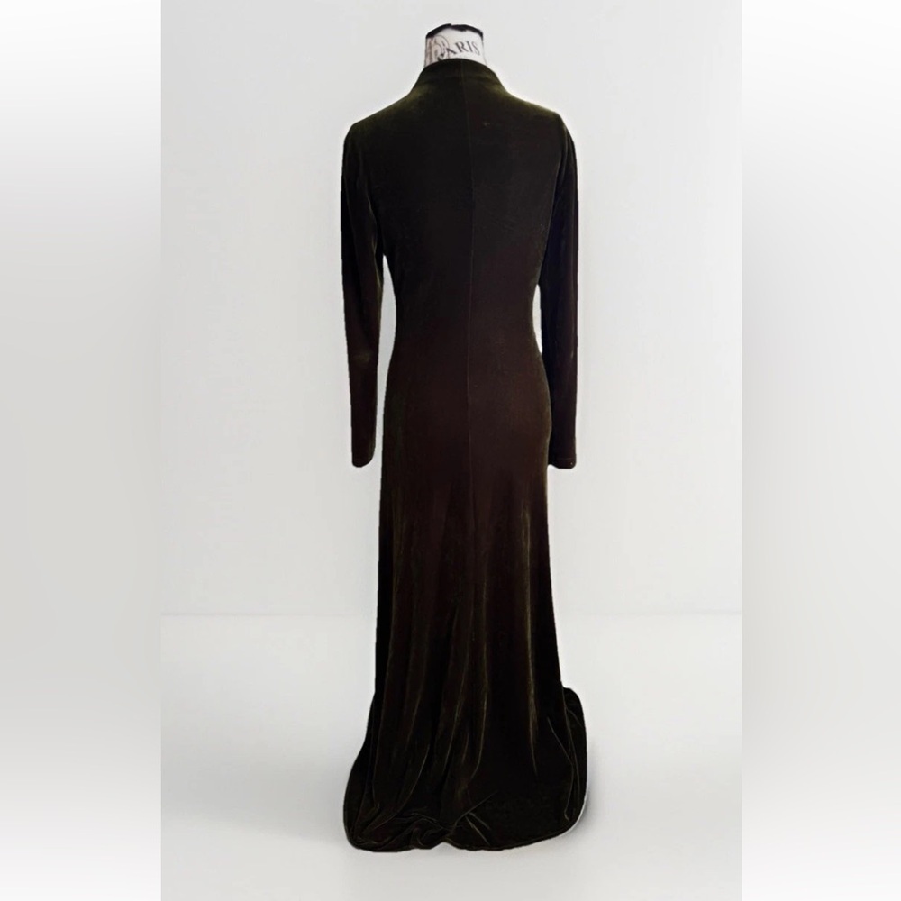 bruno duluc for kush green goth punk velvet velour v neck stretch maxi dress - Picture 5 of 14